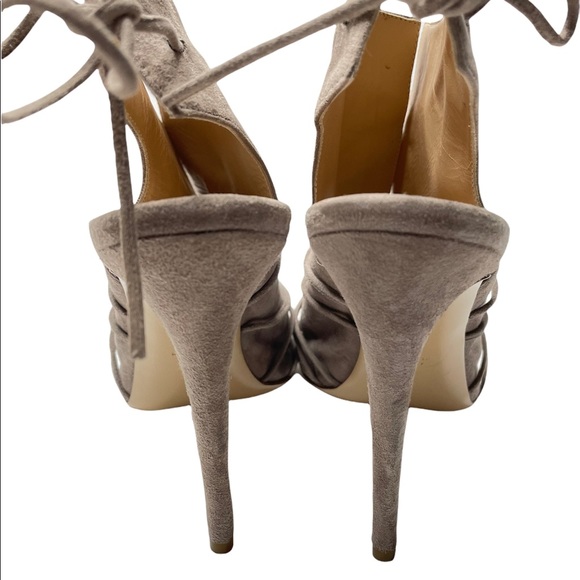 M. Gemi | Taupe Suede Lace Up Peep Toe Pumps 38 - Picture 6 of 7